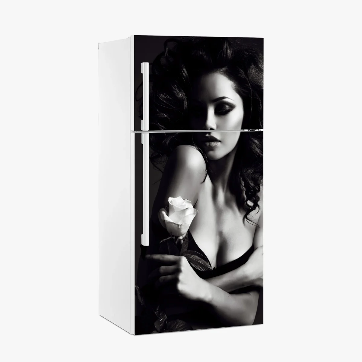 Pegatina para frigorífico mujer con rosa en blanco y negro – Pixers® Pegatina para frigorífico mujer con rosa en blanco y negro – Pixers®