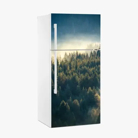 Pegatina para frigorífico bosque de pinos en la niebla – Pixers®