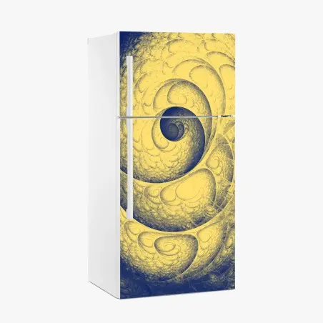 Pegatina para frigorífico espiral fractal hipnótica en tonos amarillo y azul – Pixers®
