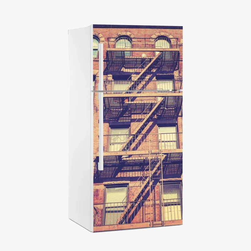 Pegatina para frigorífico fachada vintage con escaleras de incendios en Nueva York