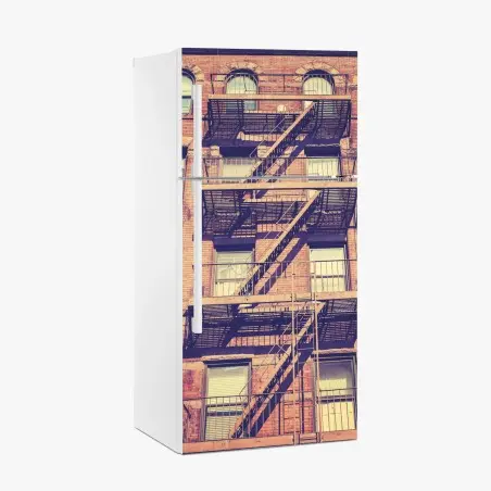 Pegatina para frigorífico fachada vintage con escaleras de incendios en Nueva York – Pixers®