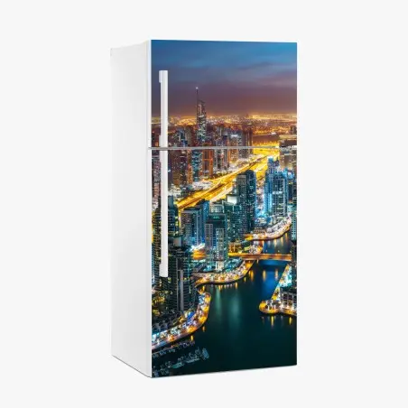 Pegatina para frigorífico panorámica nocturna de Dubai Marina – Pixers®
