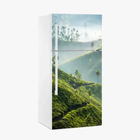 Pegatina para frigorífico amanecer en las plantaciones de té de Munnar – Pixers®