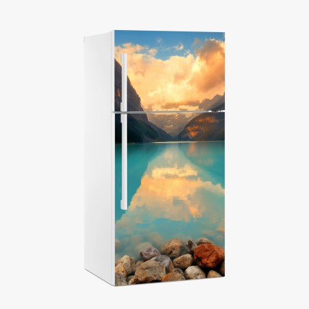 Pegatina para frigorífico amanecer en Lago Louise: paisaje sereno – Pixers®