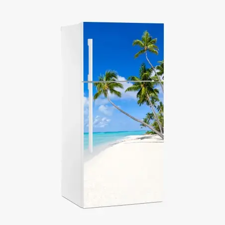 Pegatina para frigorífico escena tropical de playa y palmeras – Pixers®