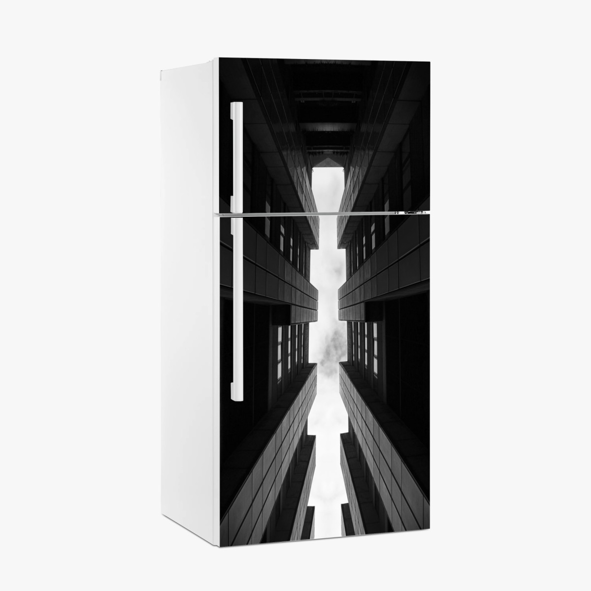 Pegatina para frigorífico simetría arquitectónica en blanco y negro – Pixers®