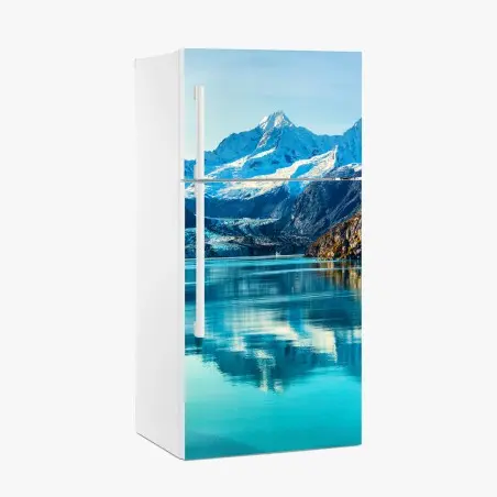 Pegatina para frigorífico majestad glaciar: paisaje de montaña y lago turquesa – Pixers®