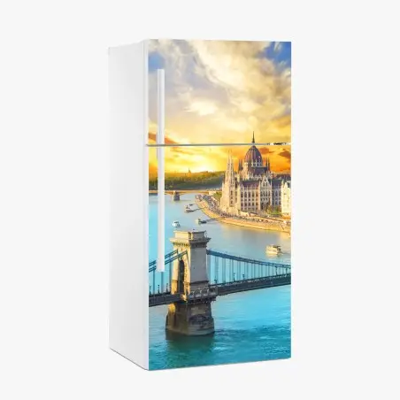 Pegatina para frigorífico amanecer sobre el parlamento de Budapest – Pixers®