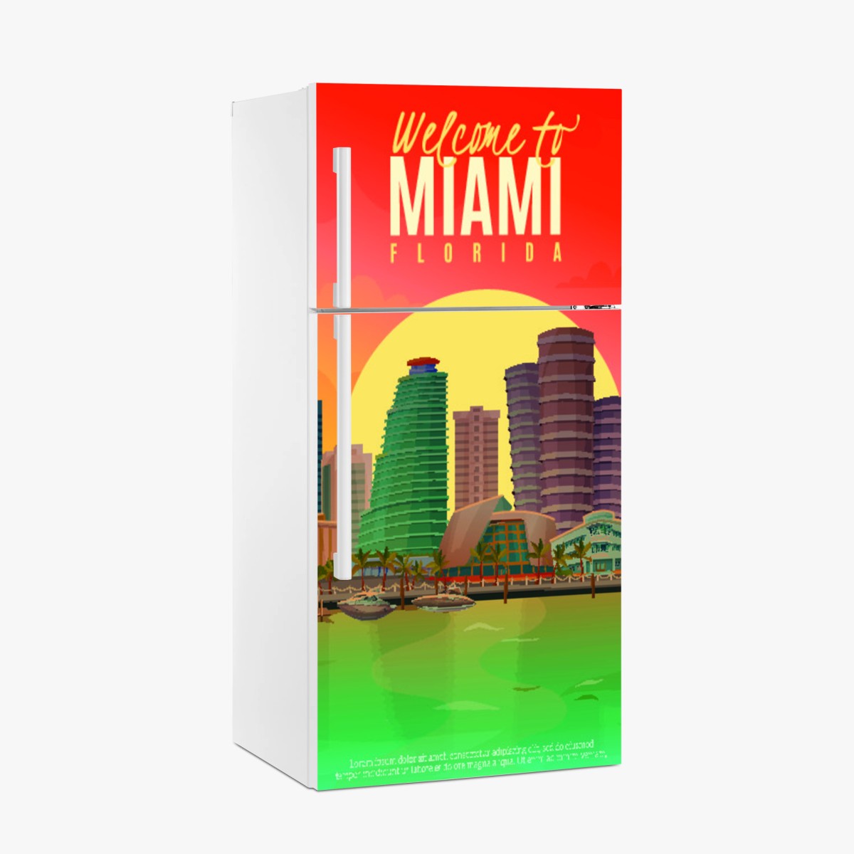 Pegatina para frigorífico puesta de sol en Miami: skyline tropical – Pixers®