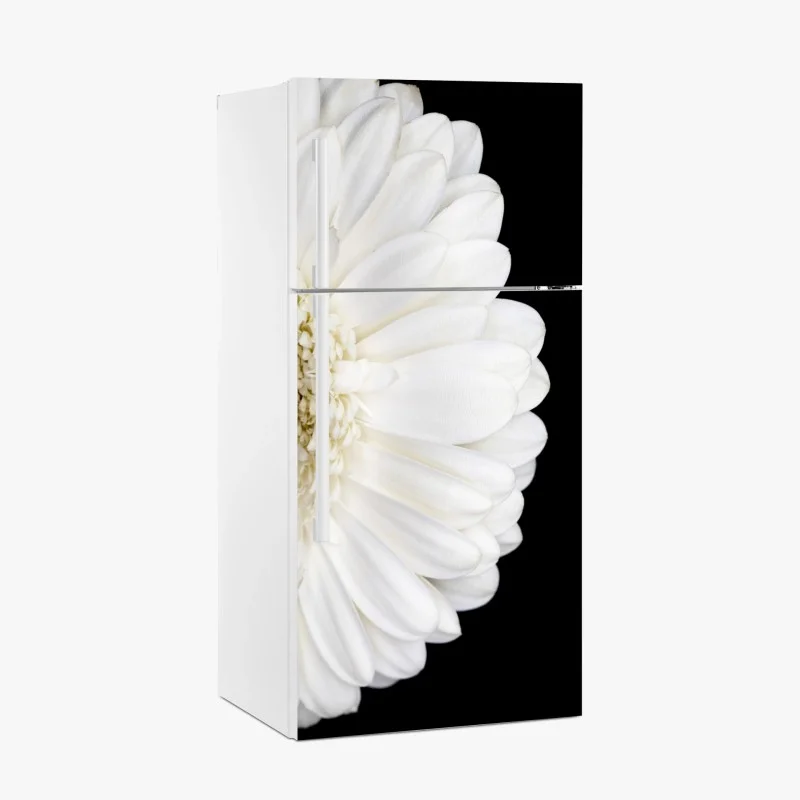 Pegatina para frigorífico gerbera blanca en fondo negro minimalista