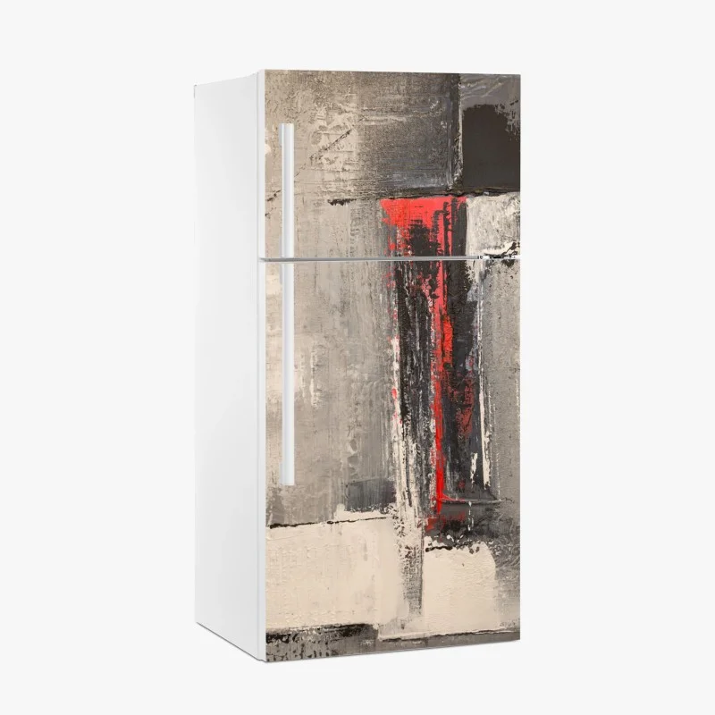 Pegatina para frigorífico composición abstracta en tonos grises con acento rojo