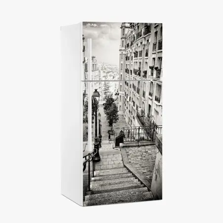 Pegatina para frigorífico escaleras empedradas en blanco y negro – Pixers®