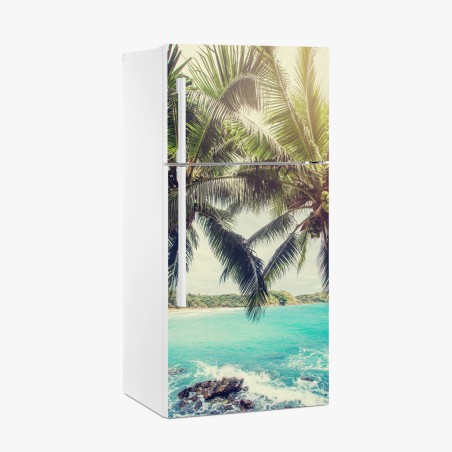 Pegatina para frigorífico paraíso de palmeras tropicales vintage – Pixers®