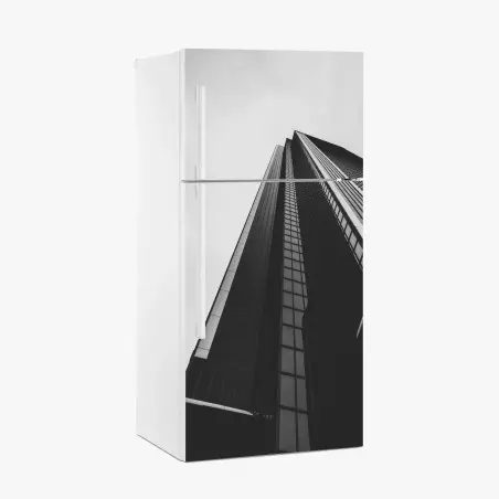 Pegatina para frigorífico perspectiva urbana: rascacielos en blanco y negro – Pixers®