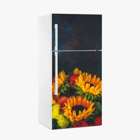 Pegatina para frigorífico girasoles vibrantes sobre fondo oscuro – Pixers®