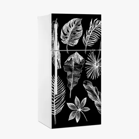 Pegatina para frigorífico ilustración de hojas tropicales en blanco y negro – Pixers®