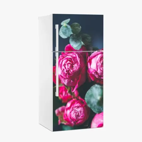 Pegatina para frigorífico ramo de rosas rosa intenso sobre fondo azul – Pixers®