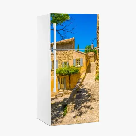 Pegatina para frigorífico escena soleada de pueblo de piedra – Pixers®