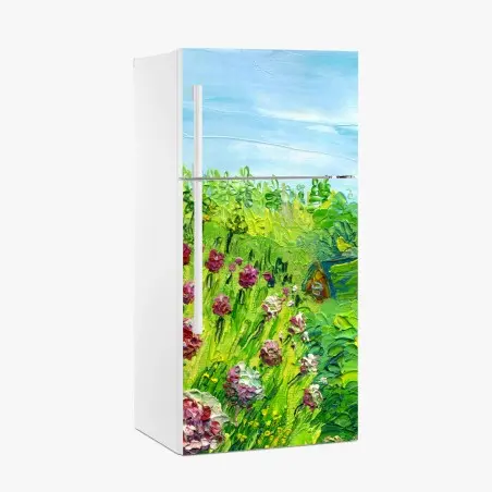 Pegatina para frigorífico jardín de peonías al óleo – Pixers®