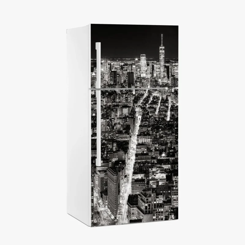 Pegatina para frigorífico panorama nocturno de Nueva York en blanco y negro