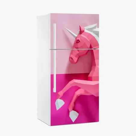 Pegatina para frigorífico unicornio geométrico rosa sobre fondo bicolor – Pixers®