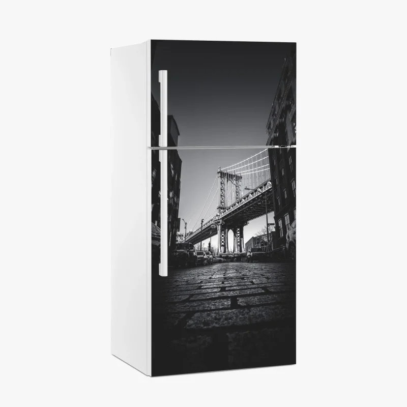 Pegatina para frigorífico vista icónica del puente de Manhattan en blanco y negro