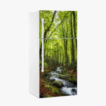 Pegatina para frigorífico bosque esmeralda con arroyo – Pixers®