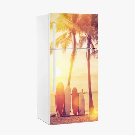 Pegatina para frigorífico atardecer tropical con tablas de surf – Pixers®