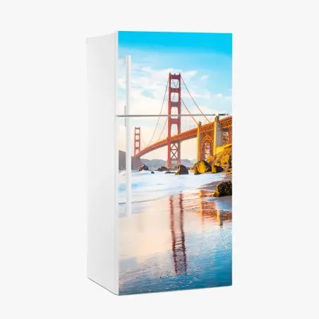 Pegatina para frigorífico panorámica dorada del Golden Gate desde Baker Beach – Pixers®