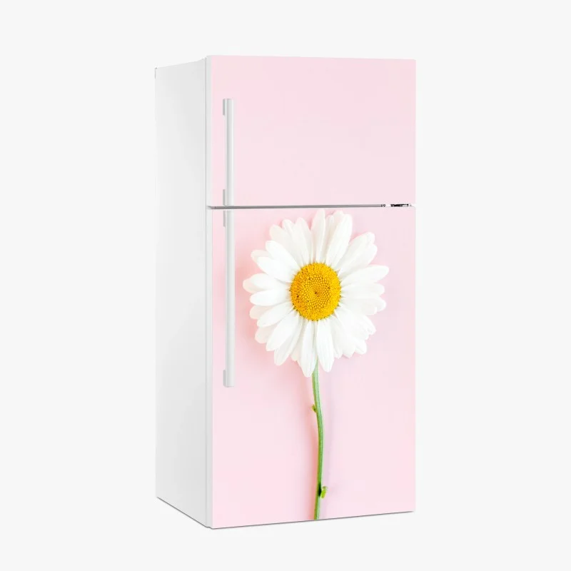 Pegatina para frigorífico margarita sobre fondo rosa minimalista