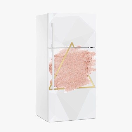Pegatina para frigorífico brochazo rosa pastel con triángulo dorado sobre fondo geométrico – Pixers®