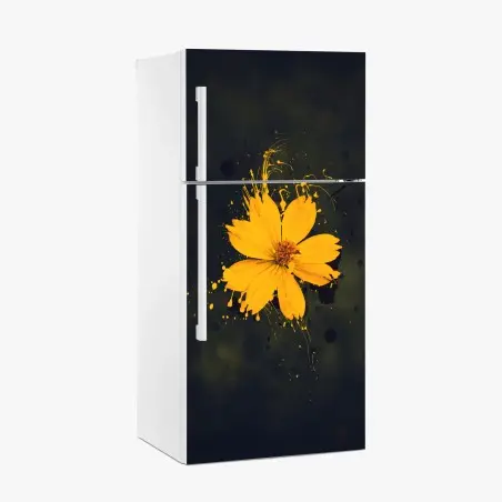 Pegatina para frigorífico flor amarilla con efecto salpicado sobre fondo oscuro – Pixers®