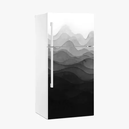 Pegatina para frigorífico paisaje montañoso en capas de tinta negra – Pixers®