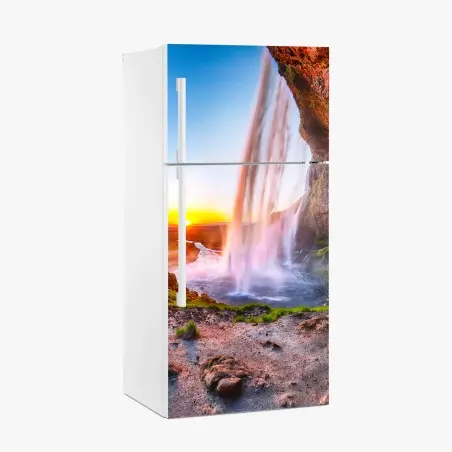 Pegatina para frigorífico magia del atardecer en Seljalandsfoss, cascada de Islandia – Pixers®