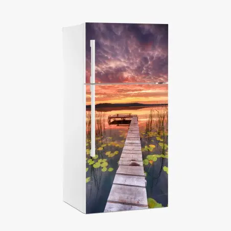 Pegatina para frigorífico amanecer en el muelle del lago – Pixers®