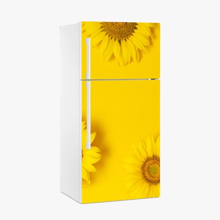 Pegatina para frigorífico girasoles sobre fondo amarillo vibrante – Pixers®