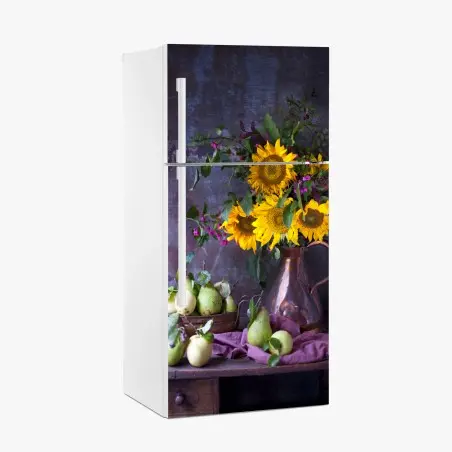 Pegatina para frigorífico bodegón otoñal con girasoles y peras – Pixers®