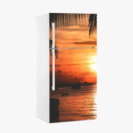 Pegatina para frigorífico puesta de sol tropical sobre el mar – Pixers®