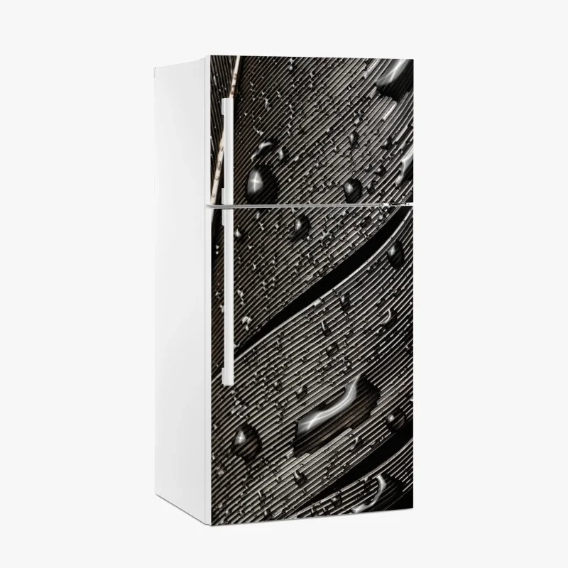 Pegatina para frigorífico textura de pluma en blanco y negro con gotas