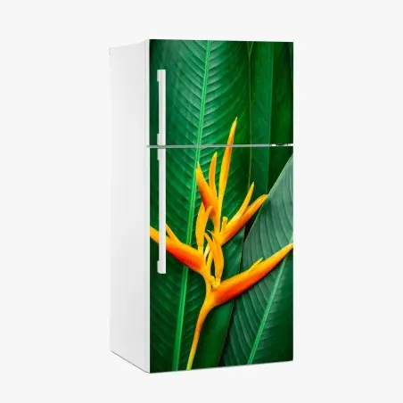 Pegatina para frigorífico flor tropical vibrante sobre follaje verde – Pixers®