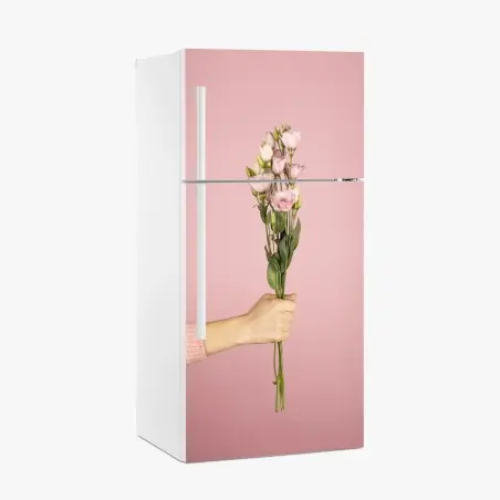 Pegatina para frigorífico ramo rosa minimalista en fondo rosa – Pixers®