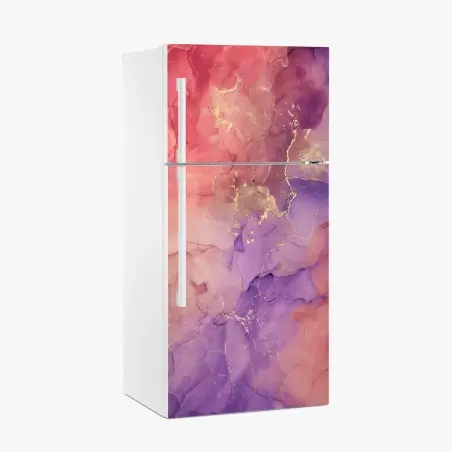 Pegatina para frigorífico ensueño abstracto en rosa y morado con vetas doradas – Pixers®