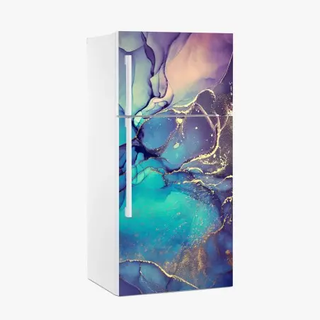 Pegatina para frigorífico arte abstracto en tinta de alcohol azul y dorado – Pixers®