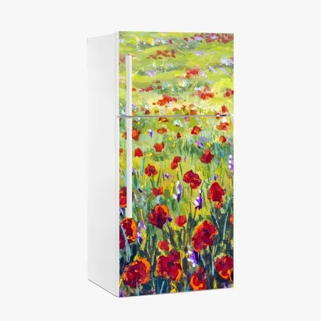 Pegatina para frigorífico prado de amapolas en estilo impresionista – Pixers®