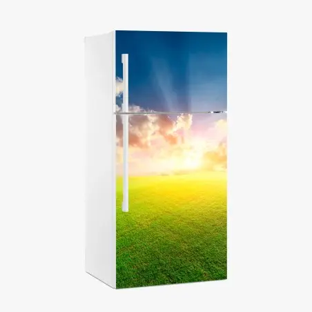 Pegatina para frigorífico atardecer dorado en pradera – Pixers®