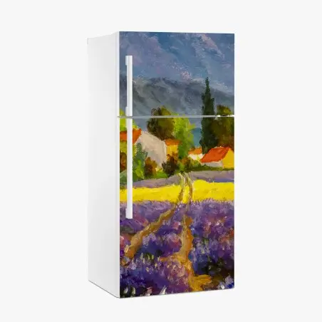 Pegatina para frigorífico atardecer en la campiña de lavanda – Pixers®