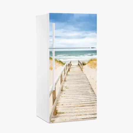Pegatina para frigorífico pasarela de madera hacia la playa de Sylt – Pixers®