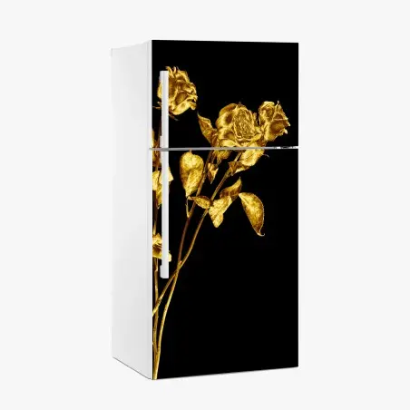 Pegatina para frigorífico rosas doradas sobre fondo negro – Pixers®