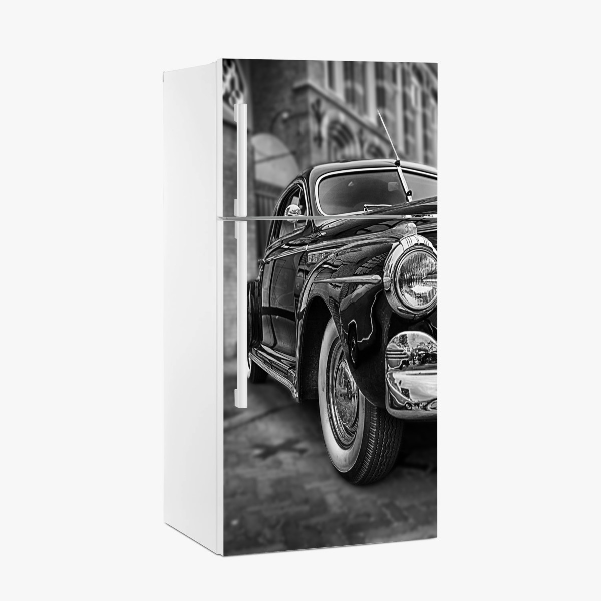 Pegatina para frigorífico coche clásico en blanco y negro en primer plano – Pixers®