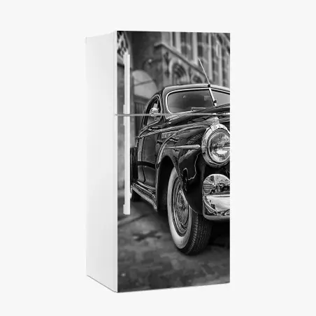 Pegatina para frigorífico coche clásico en blanco y negro en primer plano – Pixers®